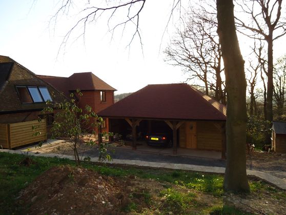 A client's car parked in the newly erected timber framed double garage